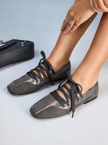 CUCCOO GRLICON 女士 Y2K 风格平底鞋，适合朋克、骑行者、酷女孩、万圣节、圣诞节、派对装扮 - 深灰色 - 查看 3