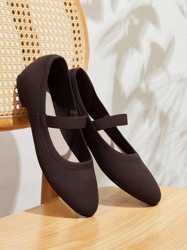 CUCCOO BASICS Women's Round Toe Flat Brown Strap Elastic Comfort Breathable Mary Jane Flats, Suitable For Daily Commute And Casual Wear For Christmas Spring Shoes