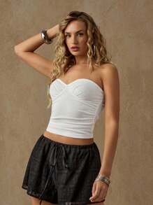 Glamine 2 piezas Parte superior tipo camiseta con pliegues de color liso minimalista de verano para mujer - Multicolor - Ver 6