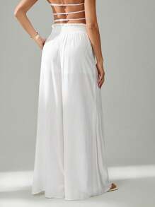 SHEIN Tall Women's Solid Color Drawstring Waist Loose Fit Summer Casual Pants - White - View 2