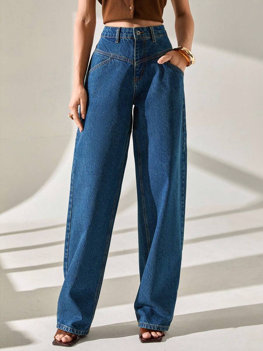 CLARA VERO Women's Casual Loose Fit Pocketed Wide Leg Jeans, Versatile