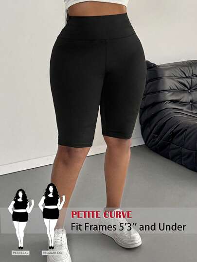 SHEIN PETITE CURVE Leggings básicos informales de color liso para mujer de talla grande, adecuados para el verano