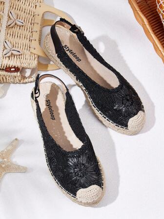 Styleloop Chaussures plates à semelle en corde macramé tissée pour femmes, style bohème pour les vacances d'été