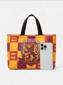 HARRY POTTER X SHEIN Plaid & Badge Decor Lunch Bag, For Office Worker, Student - Multicolor - View 5