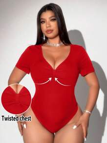 Viva Relle Plus Size Women Deep V-Neck Textured Bodysuit