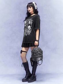 Corpse Bride | ROMWE Mochila de moda negra con patrón de mariposa y novia