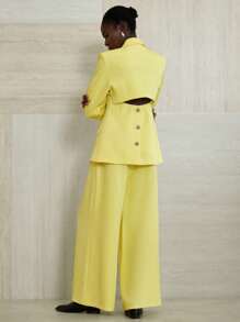 Aveloria Modichic Professional Officer Style Asymmetrical Asymmetric Metal Buttonhole Lapel Backless Double-Layer Blazer And Wide Leg Suit Pants Set Fall Cloth For Women