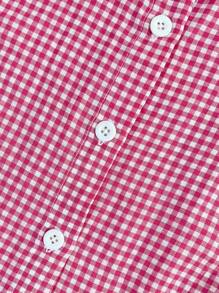 INAWLY Plus Size Plaid Print Button Front Casual Long Sleeve Jumpsuit - Pink - View 3