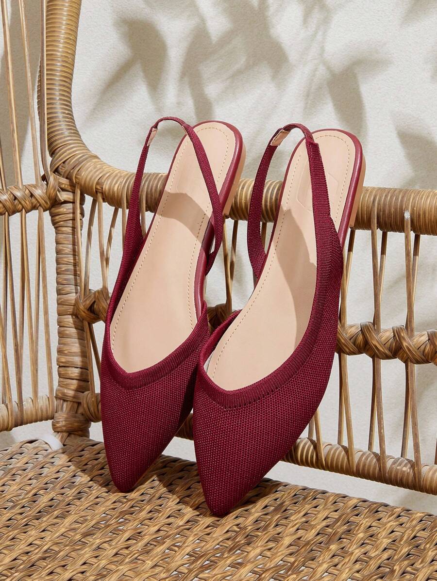CUCCOO BASICS Fashion Black Fabric Pointed Toe Flat Shoes For Women For Christmas - Burgundy - View 1