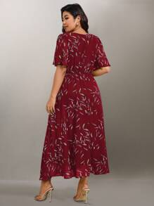Flouryn Women Summer Plus Size Elegant Burgundy Chiffon Printed A-Line Maxi Dress,Autumn Wedding Guest Mal ,Easter Tea Party Vacation Spring Fall Dresses - Multicolor - View 2