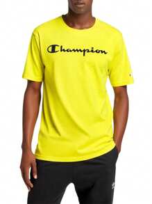 Champion Áo thun nam tay ngắn in chữ thường ngày mùa hè - Màu vàng - Xem 1