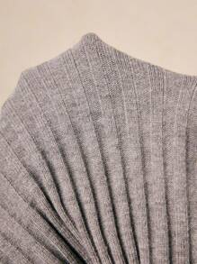 Poéselle Váy len dệt kim ôm sát vai đơn giản thanh lịch dành cho nữ, váy len dệt kim có gân, váy trễ vai, váy len màu xám, quần áo thu đông cho nữ - Màu Khaki - Xem 8