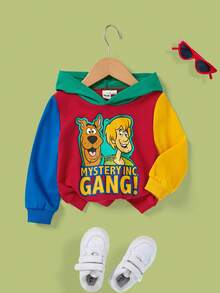 SCOOBY-DOO X SHEIN Baby Boy Casual Cartoon Dog Print Colorblock Hoodie, Sporty Style Suitable For Autumn/Winter Fall
