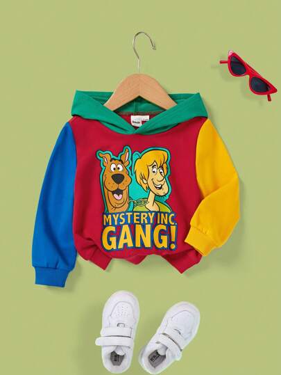 SCOOBY-DOO X SHEIN Baby Boy Casual Cartoon Dog Print Colorblock Hoodie, Sporty Style Suitable For Autumn/Winter Fall