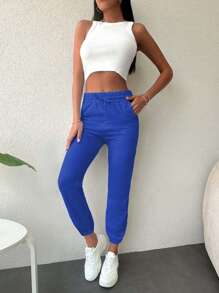EURMUSE Cotton Ladies Tie-Up Ankle Sweatpants - Royal Blue - View 5