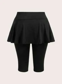 SHEIN EZwear 大码黑色紧身裤搭配仿裙子 - 黑色 - 查看 2
