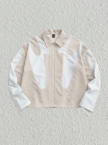 Manfinity VCAY 男士休闲宽松拼接灯芯绒长袖衬衫，时尚日常年轻风格