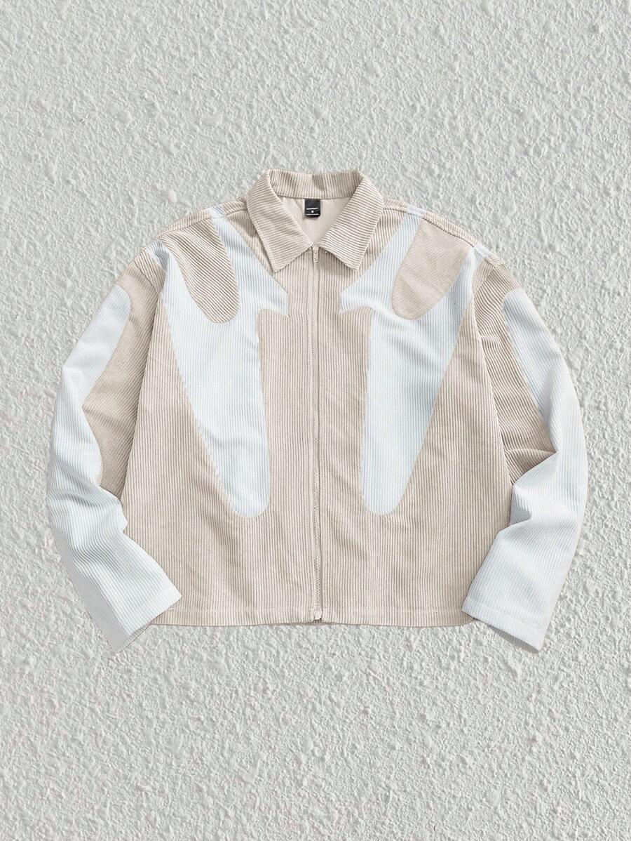 Manfinity VCAY 男士休闲宽松拼接灯芯绒长袖衬衫，时尚日常年轻风格