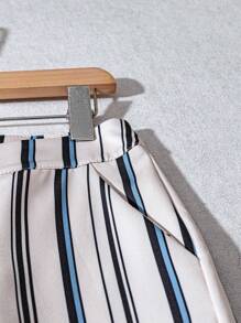 Franclia 女士优雅休闲条纹印花口袋阔腿裤休闲套装春季大学秋季服装女装 - 卡其色 - 查看 5