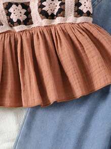 Set de top de tirantes de encaje vintage y pantalón vaquero largo para niña (talla pequeña), nueva vestimenta de estilo retro y popular para el verano