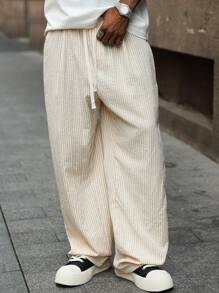 Manfinity Hypemode 男士休闲宽松直筒裤，柔软舒适的纹理面料，适合街头服饰、嘻哈、滑板和日常穿着，送给男朋友/丈夫的完美礼物，Y2K 风格，男士条纹裤，男士宽松直筒休闲裤，秋季