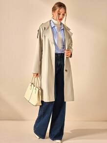 CLARA VERO Belted Water Repellent Long Trench Coat - Beige - View 4