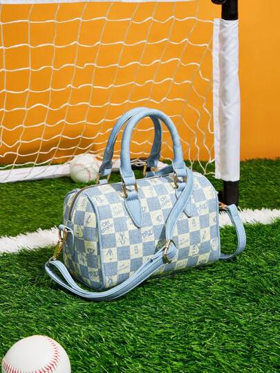 LOONEY TUNES X SHEIN Bolso de mano con estampado de cuadros en estilo callejero personalizado para mujer