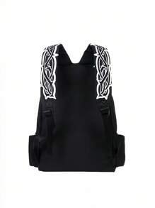 ROMWE Anime Punk Academy Style Graffiti Multi-Patch Letter Cherry Angel Arrow Target Embroidery Thorn Print Strap Backpack, Unisex Large Capacity Commuter Bag, School Backpack