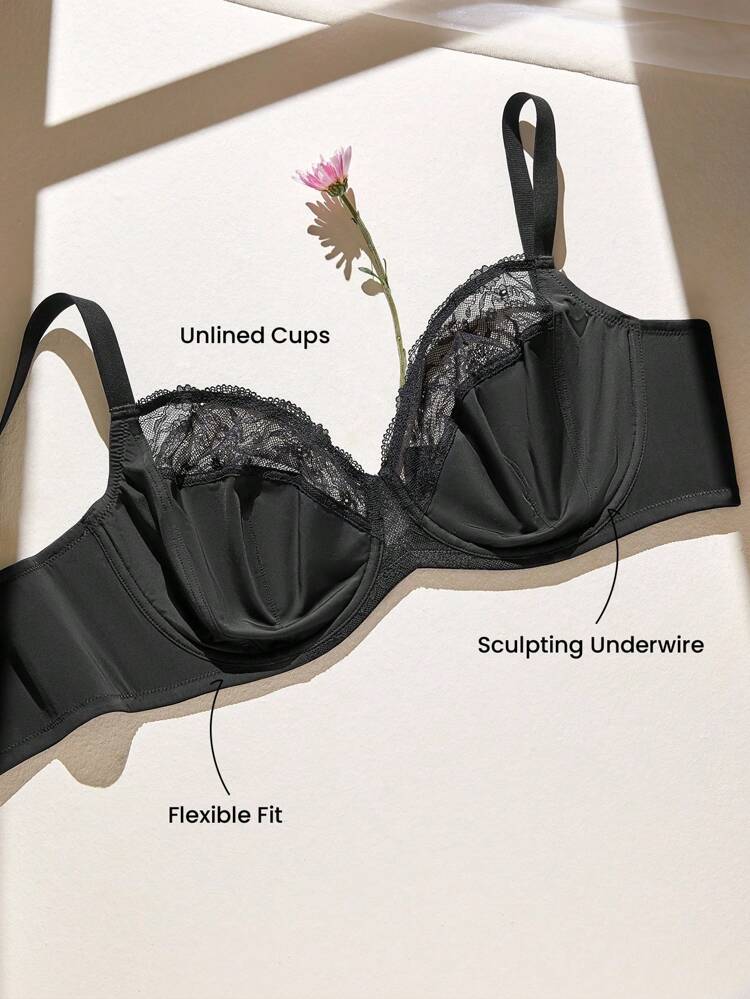 Plus Full Coverage Lace Mesh Bra