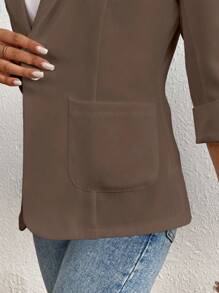 Franclia Plain Simple Style Casual Office Blazer Jacket, Spring And Summer Maillard Style Clothes For University - Coffee Brown - View 8