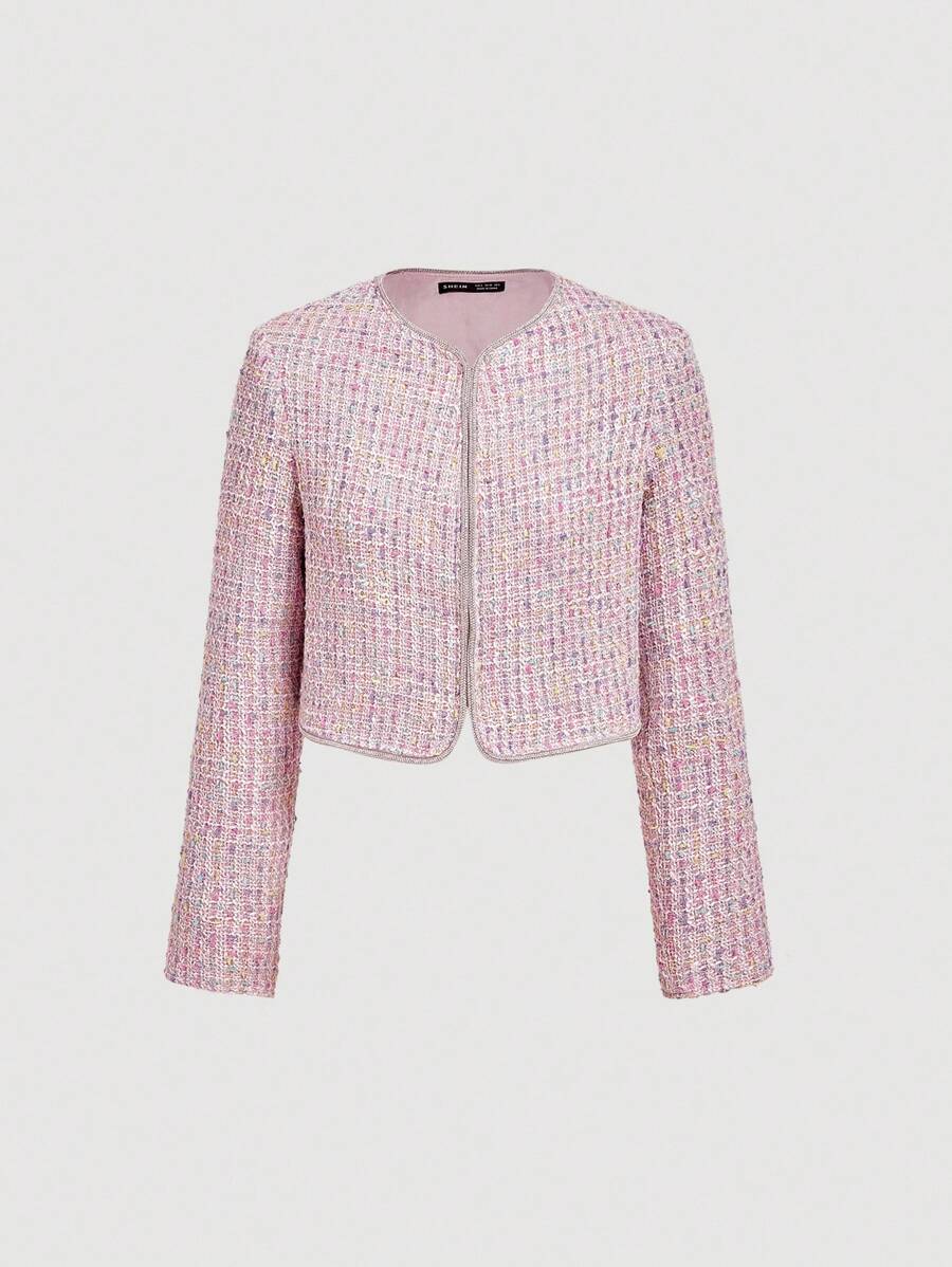 SHEIN MOD Chaqueta corta elegante de mezcla de lana para mujer, ligera, para otoño