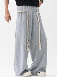 Manfinity EZcore 男士松紧腰抽绳宽松休闲夏季时尚运动裤灰色宽松运动裤阔腿运动裤男士宽松运动裤超大码运动裤