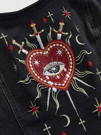 Goth Gothic Queen Halloween Lace-Up Corset Top, Plus Size Women Goth Aesthetic Heart Crystal Teardrop Star Decor Square Neck Camisole