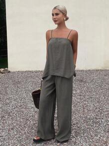 Livesso Women's Casual 2 Pieces Set, Summer New Arrival, Solid Color - Grey - View 4