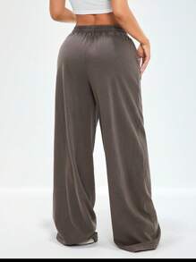 Radiana 复古水洗棕色休闲宽松低腰阔腿裤，美式街头风超大超长裤 - 棕色 - 查看 2