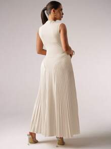 MaterniChic 孕妇纯色褶边无袖休闲连衣裙婴儿洗礼夏季服装孕妇装 - 杏色 - 查看 2