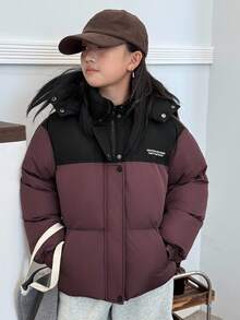 DAZY Tween Girls' Color Block Hooded Long Sleeve Padded Coat, Winter - Multicolor - View 8