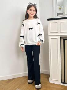 SHEIN Meisjes tussen de tween losse oversized vlinderapplicatie sweatshirt en aansluitend flared broekpak