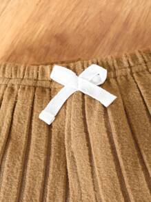 SHEIN 2pcs Newborn Baby Casual Outfit - Striped Knit Crew Neck Long Sleeve Tee With Pockets & Elastic Waist Pants, Suitable For Spring, Autumn & Winter - Apricot - View 4