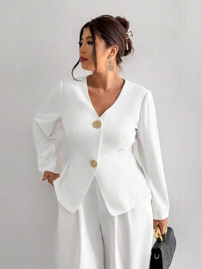 Firerie 女士休闲时尚金属扣西装外套，适合通勤、工作、返校季