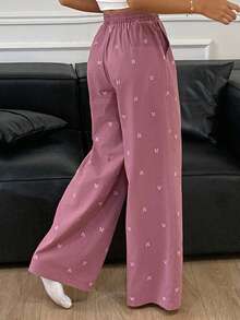 DAZY Cute Bow Print Loose Pajama Bottom, Winter - Purple - View 2