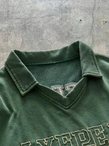 AXEPEAK 男士字母贴布休闲夏季短袖 Polo 衫 - 綠色 - 查看 4