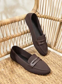 CUCCOO BASICS Women's Round Toe Flat Coffee Color Knit Material Loafers, Suitable For Commuting, Date, Party, Shopping, Office For Christmas - Coffee Brown - View 2