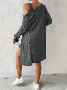 EMERY ROSE Women's Sexy 2pcs Dress Set, Blue, Autumn/Winter - Dark Grey - View 2