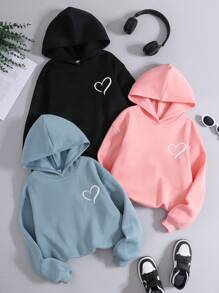 SHEIN 3pcs Tween Girls' Loose Casual Comfortable Soft Versatile Heart Print Sweatshirt Set,In Fall/Winter - Multicolor - View 5