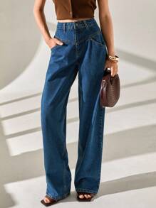 CLARA VERO Women's Casual Loose Fit Pocketed Wide Leg Jeans, Versatile