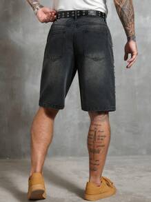 Manfinity Homme Pantaloncini di jeans cargo da uomo di colore solido decorati con diamanti