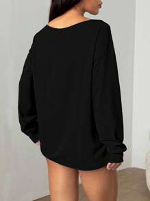 INAWLY Hjärtmönster med diamantmönster och långärmad axelbandslös grafik för kvinnor - Svart - Visa 2