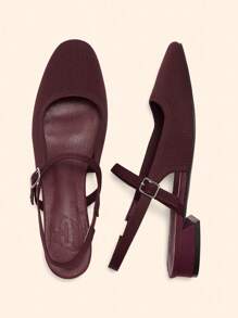 CUCCOO BASICS 女士时尚玛丽珍低跟舒适方头露跟平底鞋 - 酒紅色 - 查看 4
