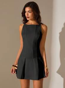 Glamine 黑色性感露背百褶连衣裙、浪漫约会连衣裙、外出连衣裙、俱乐部连衣裙、婚礼宾客连衣裙